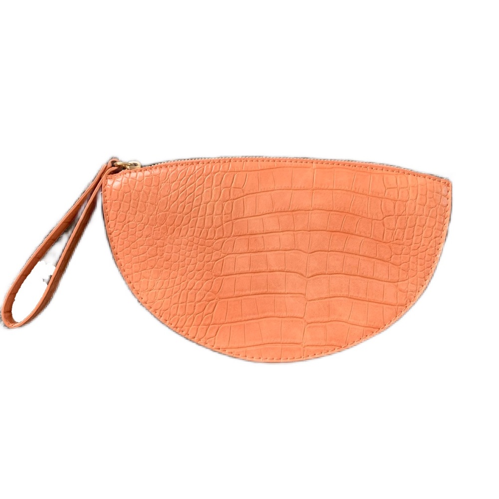 A New Day coral half circle clutch with croc pattern | NWOT